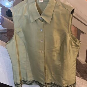 Silk bejeweled vintage sleeveless blouse 16